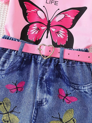 Children's Butterfly Graphic Tee And Shorts Set, model styling view