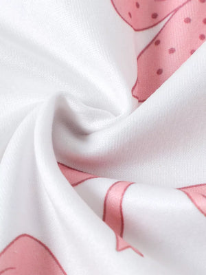 Children's Bow Print Bodysuit And Pants Set in Pink, model styling view