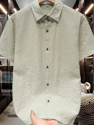 Men's Plus Size Textured Short-sleeve Shirt, model styling view