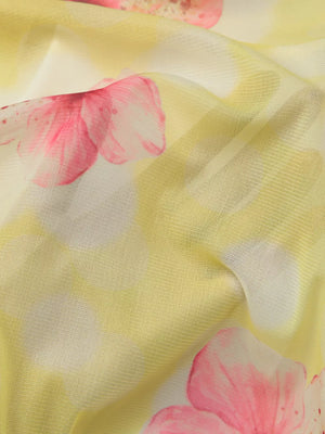 Yellow floral asymmetrical mini dress with ruffled hem, cotton fabric detail