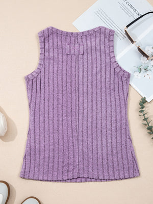 Purple ribbed mineral wash tank top with a crew neck and body hugging fit.