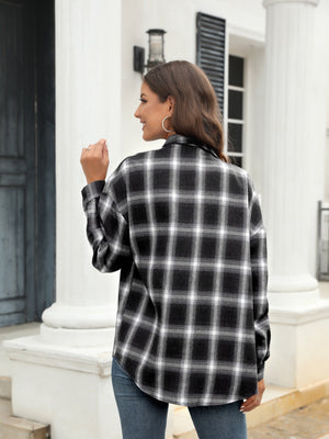 Plaid Perfection Pocket Shirt in black and white plaid, button-down style.