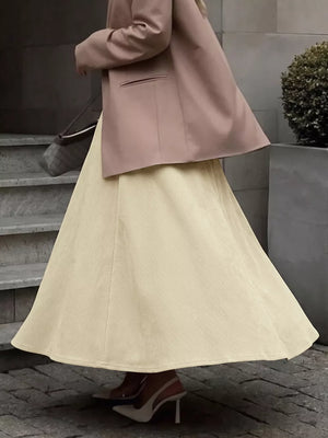 High Waist Pleated Midi Skirt in Khaki, fabric detail