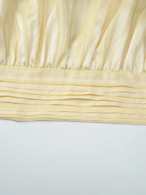 Yellow ruched halter cami top with vertical stripes and pleated detail