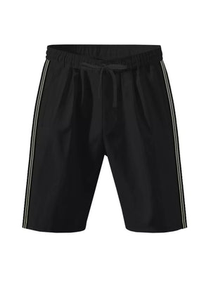 Black men's bermuda shorts with drawstring and double stripe detail.