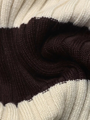 Striped Ribbed Knit Long Sleeve Sweater in Coffee Brown, product detail