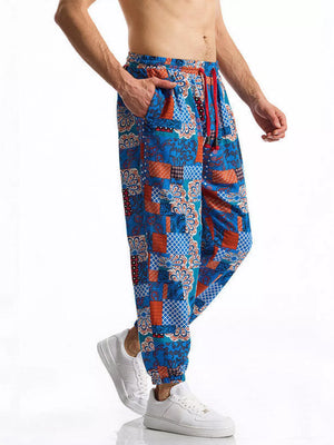 Men's Full Size Printed Drawstring Casual Pants in Chocolate, back view