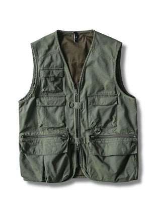 Men's Multi-pocket Cargo Vest in Army Green, model styling view