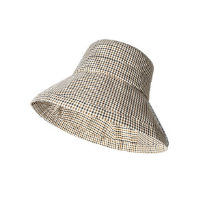 Gingham wide brim bucket hat in Style A, featuring a checkered pattern and a casual design.