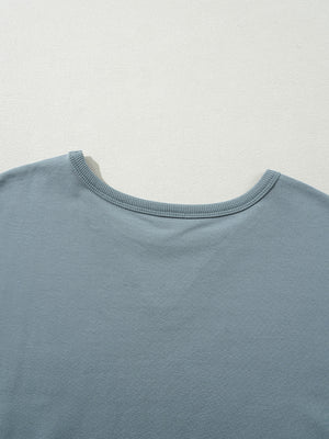 French blue cotton t-shirt dress with cap sleeves and crew neck detail.