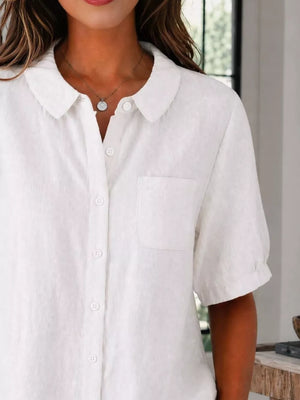Full Size Button Up Short Sleeve Shirt Plus Size, model styling view