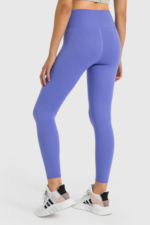 Sculpted high-waist performance leggings in periwinkle, ankle length.