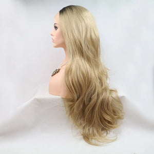 Ombré beach wave lace front wig in brown/khaki with loose waves.