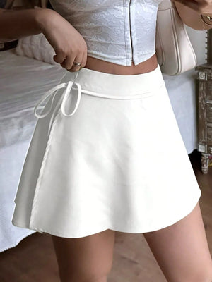 Tie Detail Mini Skort in Black, side view