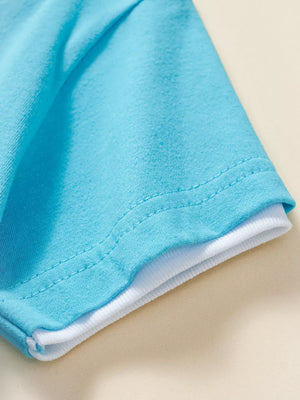 Baby blue cotton tee with white layered hem detail