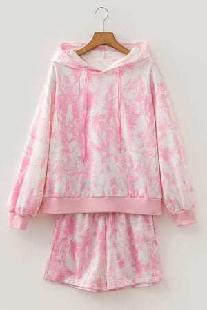 Abstract Print Loose Hoodie And Slim Shorts Set, fabric detail