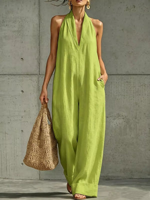 Full Size Halter Neck Wide-leg Jumpsuit Plus Size, back view