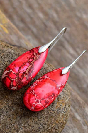 Red Ocean Jasper dangle earrings with silver hooks and unique veining.
