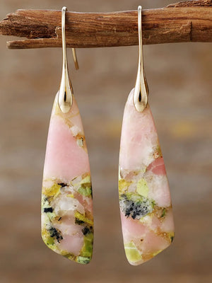 Teardrop earrings with pink stone and gold accents, 14K gold-plated.