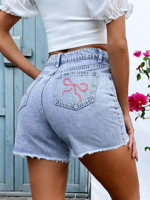 Frayed Hem Denim Shorts, side view