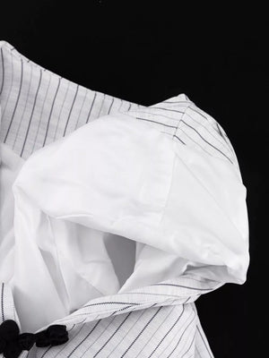 Pinstripe Cropped Blazer And Pleated Shorts Set in Light Gray, view 15