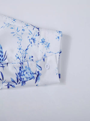 Men's Full Size Floral Print Button-down Shirt in Light Blue, back view