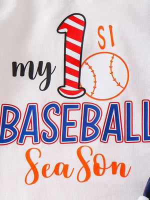 Children's My First Baseball Season Bodysuit Set in Light Brown, model styling view