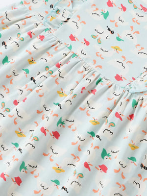 Children's Ruffle Sleeve Cartoon Print Dress, close-up detail