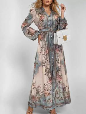 light pink maxi dress with floral and collared