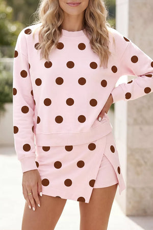 Polka Dot Sweatshirt And Shorts Set in Blush Pink, side view