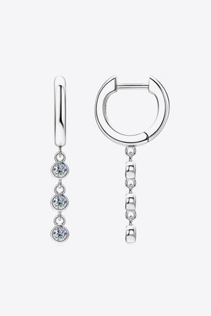 Silver hoop earrings with dangling gemstone accents and chain detail