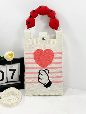 Heart And Hand Knitted Crossbody Bag, close-up detail