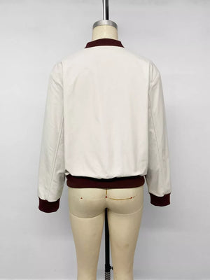 Contrast Trim Zip Up Jacket in White, fit detail