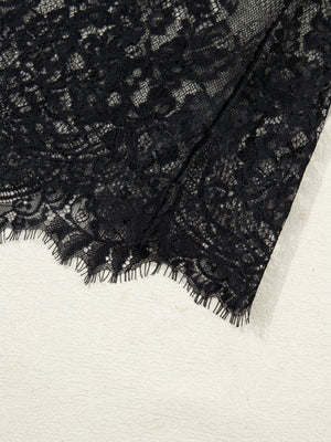 Black floral lace maxi dress detail with scalloped hem