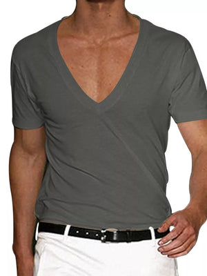 Men's Full Size Deep V-neck T-shirt Plus Size in Khakis, model styling view