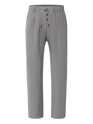 Men's grey loose fit drawstring pants with button detail