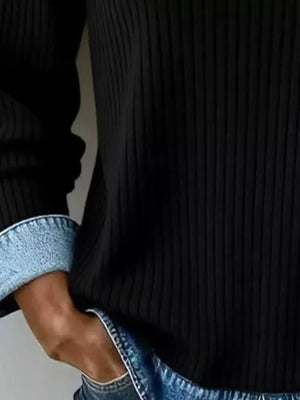 Black pullover sweater with hip-length and pullover