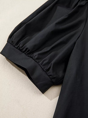 Black maternity overshirt with cuffed puff sleeves