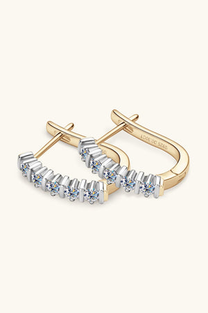 Gold pavé hoop earrings with moissanite stones and 18K gold plating.