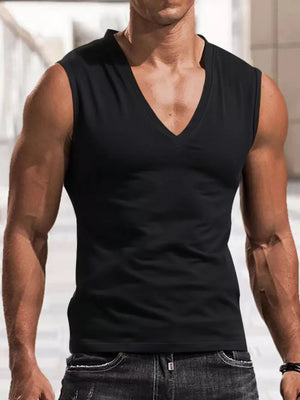 Men's Full Size V-neck Tank Top Plus Size in Royal Blue, close-up detail