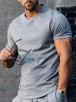 Men's light gray crew neck t-shirt, short sleeves, cotton blend, casual fit
