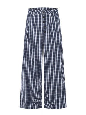 Men's Wide Leg Plaid Button-front Pants, front view