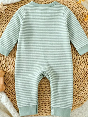 Children's Animal Striped Long Sleeve Jumpsuit in Light Green, fabric detail