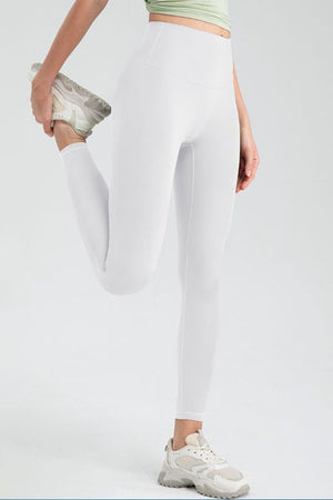 White high rise leggings with a seamless design and athletic fit