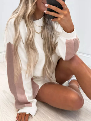 Cotton color block pullover and shorts pajama set in blush pink.