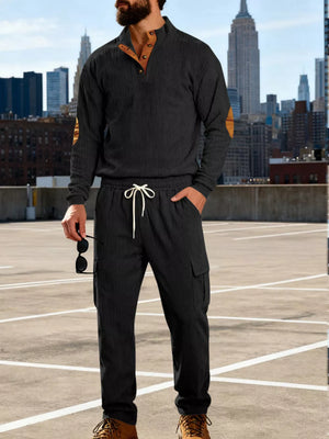 Men's Casual Button Detail Top And Pants Set in Gray, front view