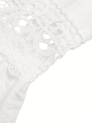 White one-piece maternity swimsuit with delicate lace trim detail