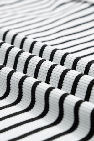 Ribbed stripe tee and short set in black and white cotton blend fabric with a comfortable fit.