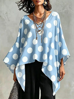 Polka Dot Asymmetrical Hem Blouse, front view