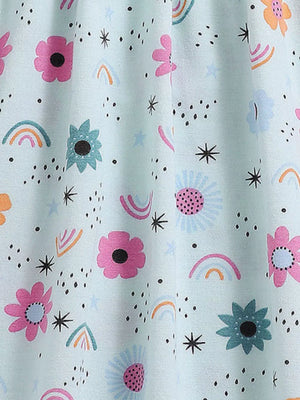 Children's Floral Print Spaghetti Strap A-line Dress, close-up detail